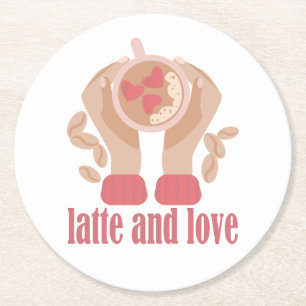 Tasse mit Liebe, Händchen und Kaffee - Angebot Runder Pappuntersetzer