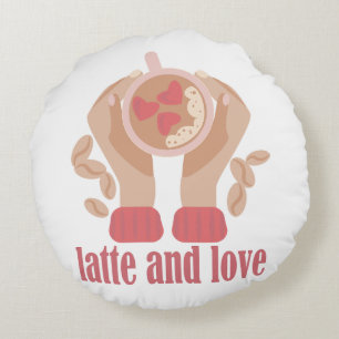 Tasse mit Liebe, Händchen und Kaffee - Angebot Rundes Kissen