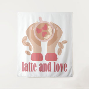 Tasse mit Liebe, Händchen und Kaffee - Angebot Wandteppich