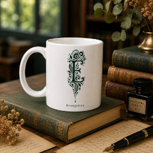Tasse mit Linolschnitt-Botanik-Motiv und personali
