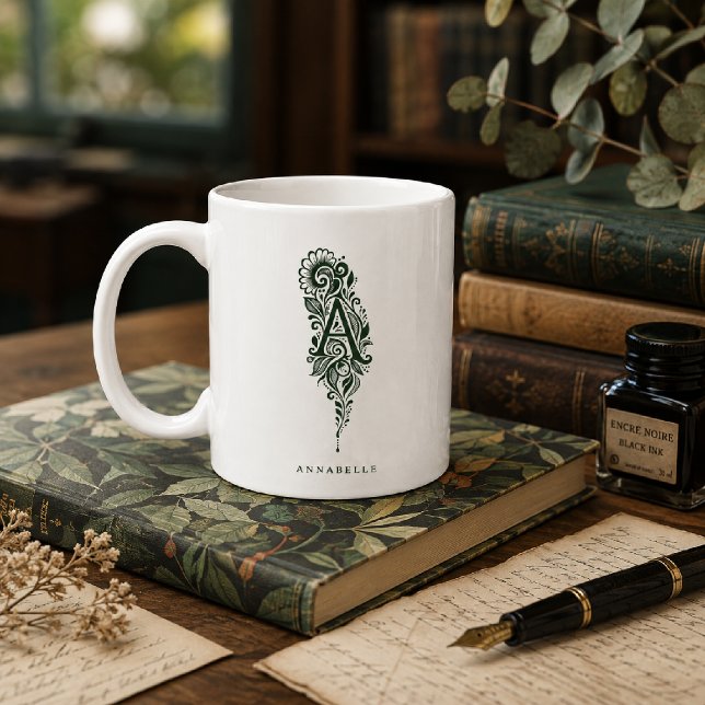 Tasse mit Linolschnitt-Buchstabe A und personalisi (Von Creator hochgeladen)