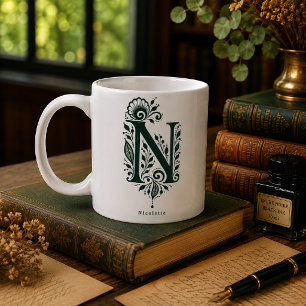 Tasse mit Linolschnitt-Buchstabe N und personalisi