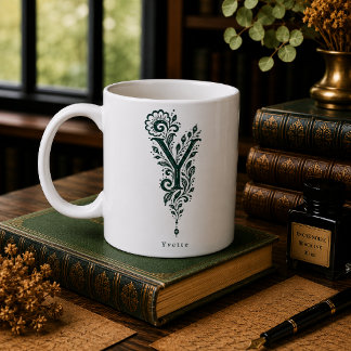 Tasse mit Linolschnitt-Buchstabe Y und personalisi