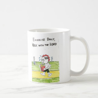 Tasse mit lustiger Kirche unterzeichnet,/belebte