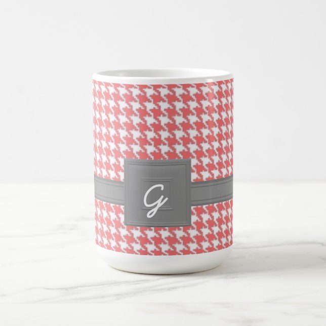Tasse mit Monogramm Coral Hahnentrittmuster (Mittel)