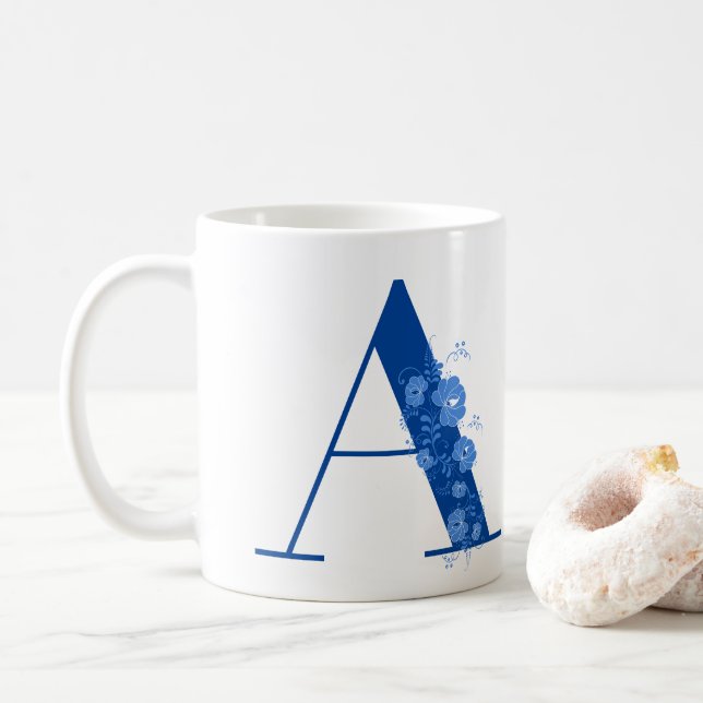 Tasse mit Monogramm Floral Letter (Mit Donut)