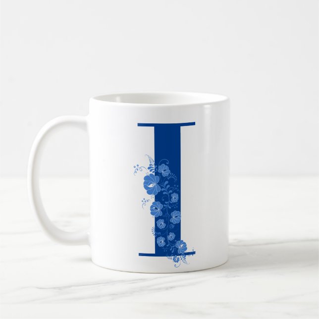 Tasse mit Monogramm Floral Letter I (Links)