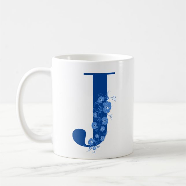 Tasse mit Monogramm Floral Letter J (Links)