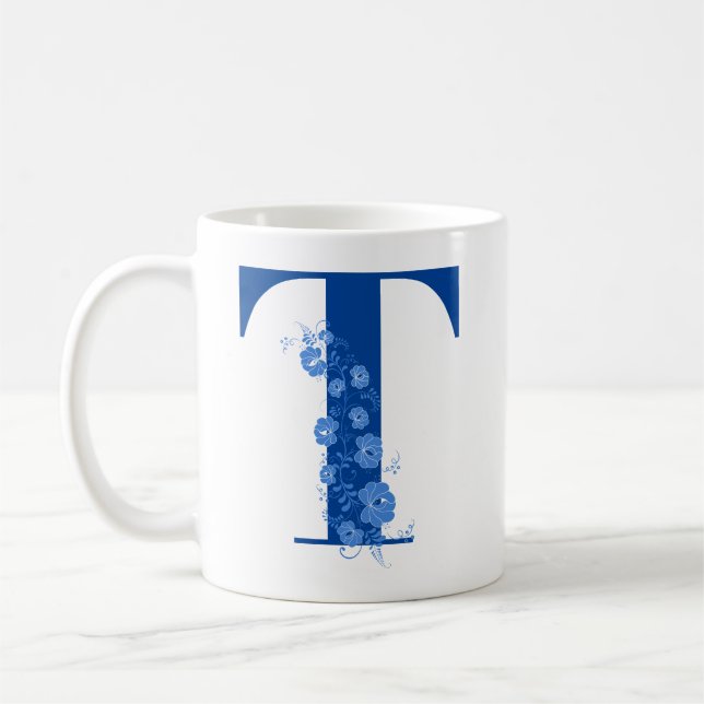 Tasse mit Monogramm Floral Letter T (Links)