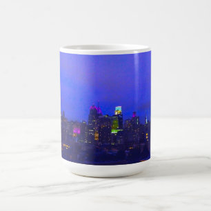Tasse mit Nachtblick auf Philadelphia