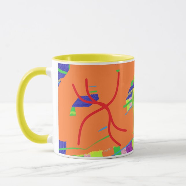 Tasse mit orangefarbenem Logo (Links)