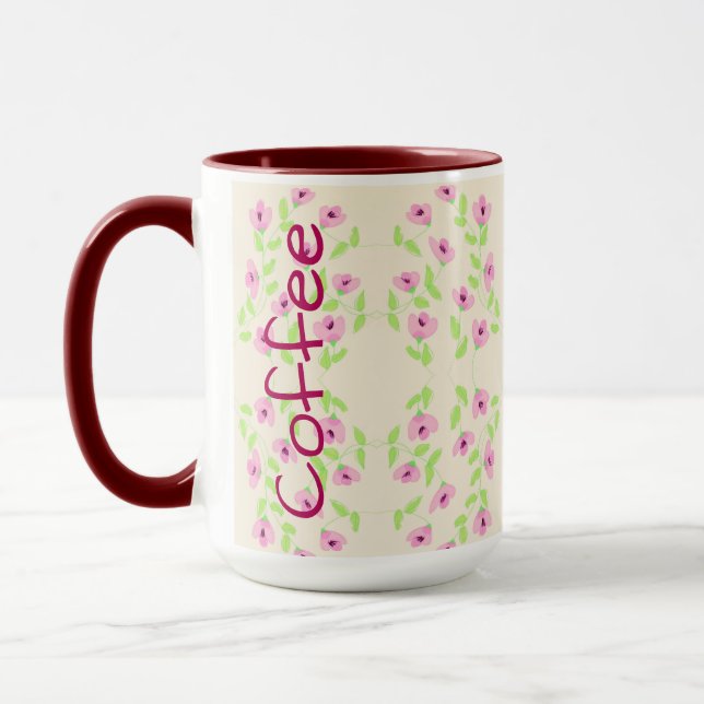 Tasse mit rosa Blumenmuster (Links)