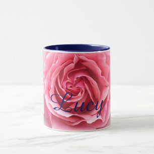 Tasse mit rosa Rose mit blauer Ordnung
