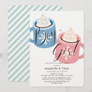 Tasse mit rosa und blauer Schokolade Geschlechtsve Einladung