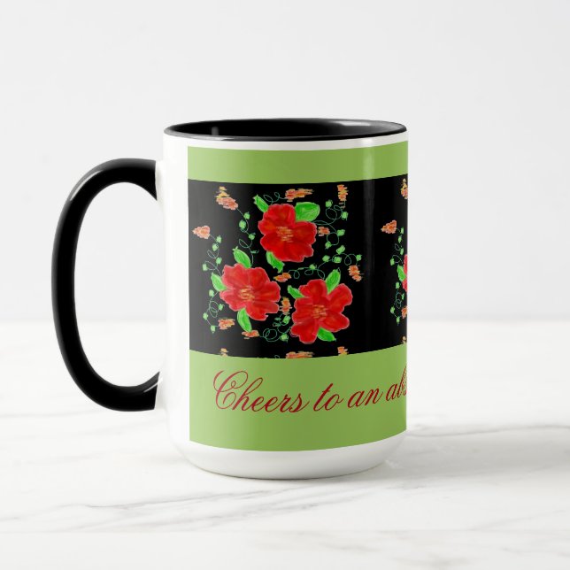 Tasse mit rotem Flower-Muster (Links)