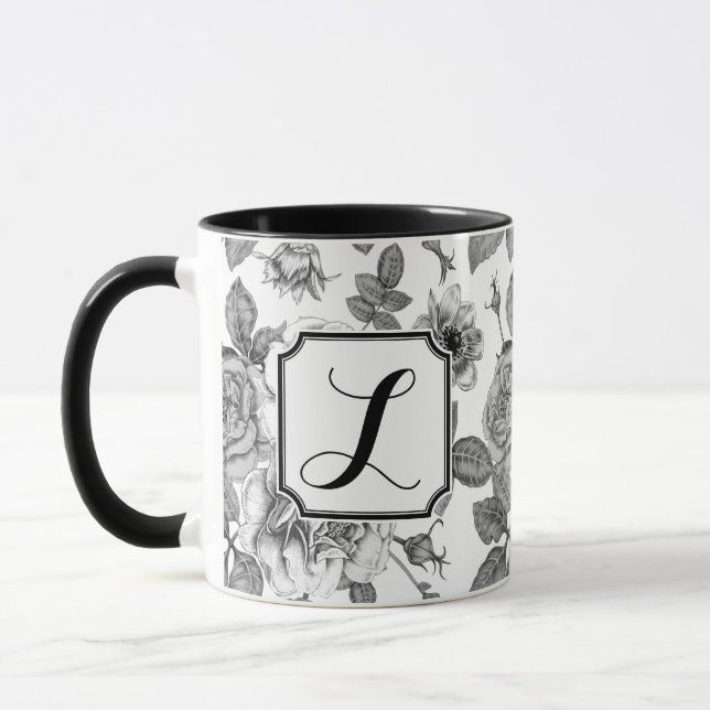 Tasse mit Schwarzweißrosen (Links)