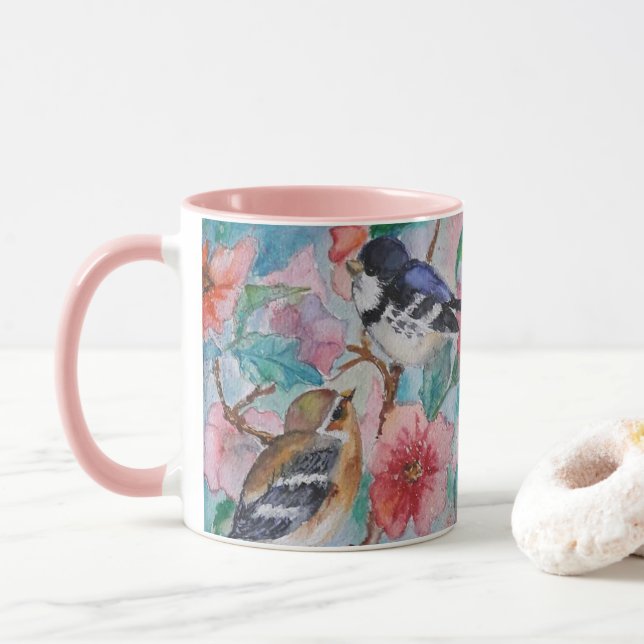 Tasse mit Sparrows Spring Birds (Mit Donut)