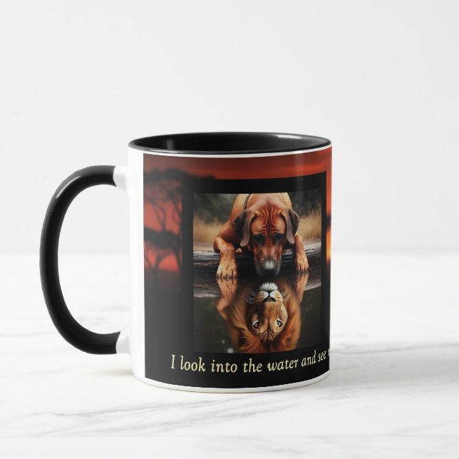 Tasse mit Spiegelung des Rhodesian Ridgeback Löwen (Links)
