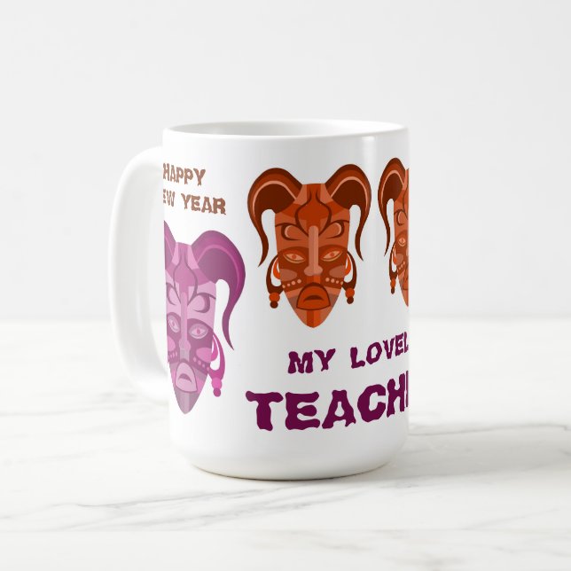 TASSE MIT STARKER MASKKUNST FÜR LEHRER (Vorderseite Links)