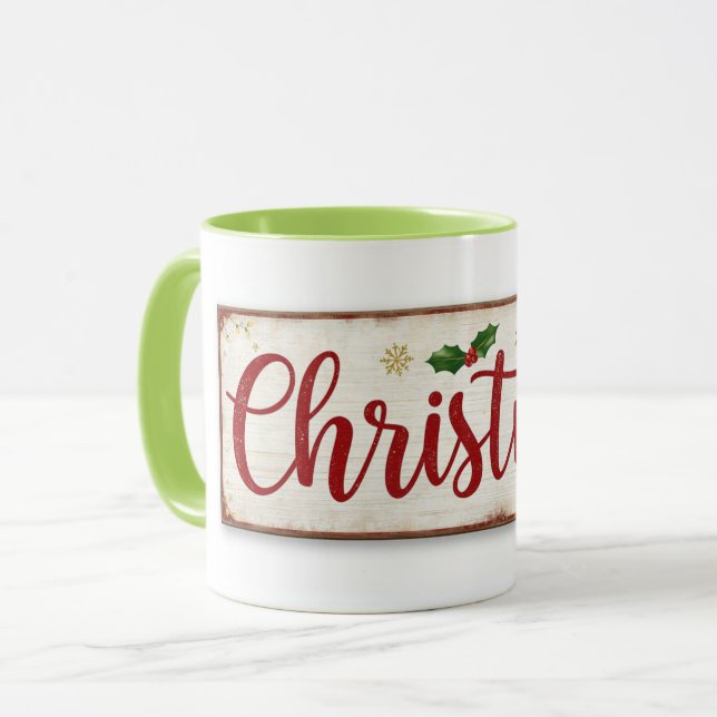 Tasse mit Weihnachtsaufschrift (Vorderseite Links)