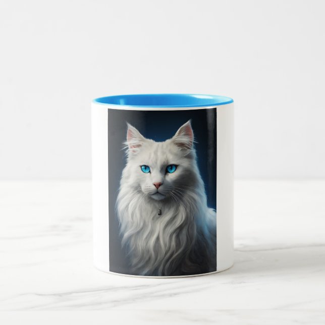 Tasse mit weißer Katze mit blauen Augen (Mittel)
