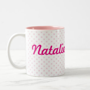 ♥ TASSE ♥ NATALIE weißer rosa Polkanamenspunk