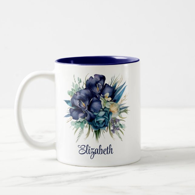 Tasse Navy Blue und Aquamarin Floral Individuelle  (Links)