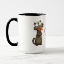 Tasse Niedliche Fluffige Katze hält eine Blume Lus
