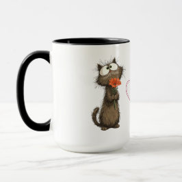 Tasse Niedliche Fluffige Katze hält eine Blume Lus