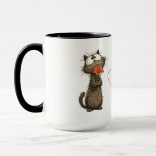 Tasse Niedliche Fluffige Katze hält eine Blume Lus