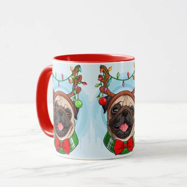 Tasse niedlicher Weihnachts-Möpsen (Vorderseite Links)