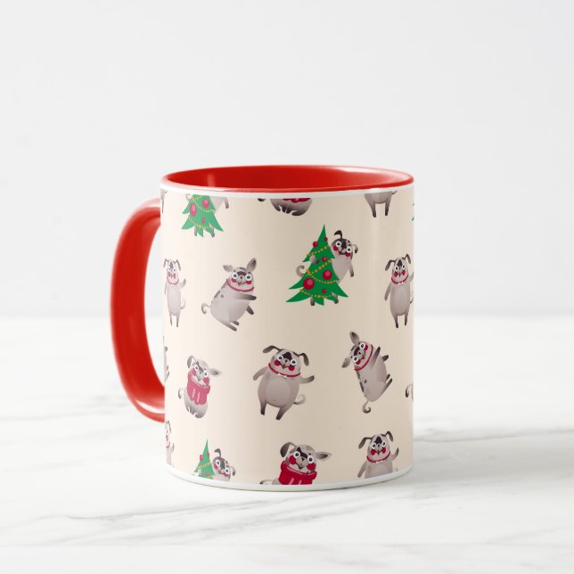 Tasse niedlicher Weihnachts-Möpsen (Vorderseite Links)