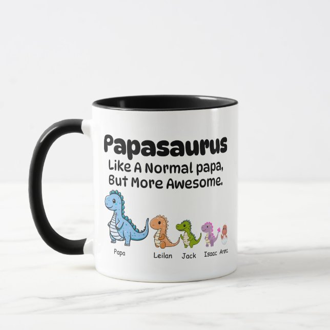 Tasse Papa, Papasaurus Dinosaurier 4 Kinder (Links)