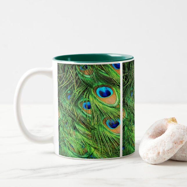 Tasse, Peacock Feathers Zwei-Tone-Kaffee-Tasse Zweifarbige Tasse (Mit Donut)
