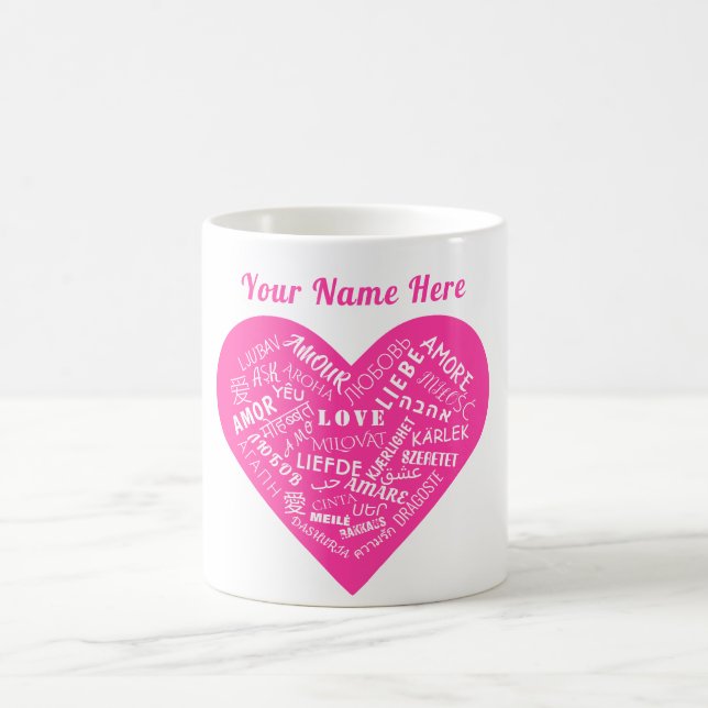 Tasse personalisierter Name mit mehrsprachiger Lie (Mittel)