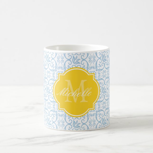 Tasse Placid Blue Damask Monogram (Mittel)