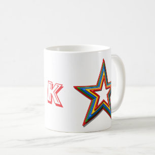 Tasse - Regenbogenfarbene Sterne und Initiale