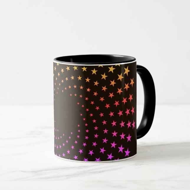 Tasse - Regenbogenfarbene Sternwirbel auf Schwarz (VorderseiteRechts)
