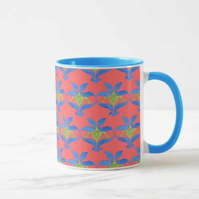 Tasse Rot, Blau, Grüne Jugendstil (Rechts)
