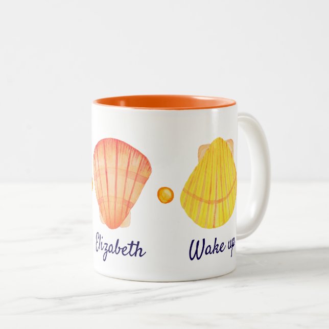Tasse Rot und Gelb Wasserfarbe Muscheln (VorderseiteRechts)