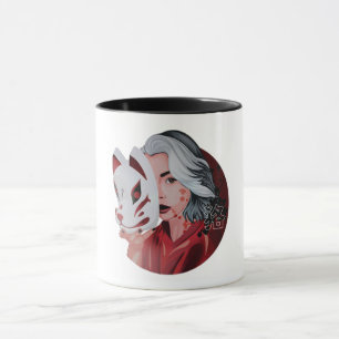 Tasse Rot und Schwarz Mujina Illustration
