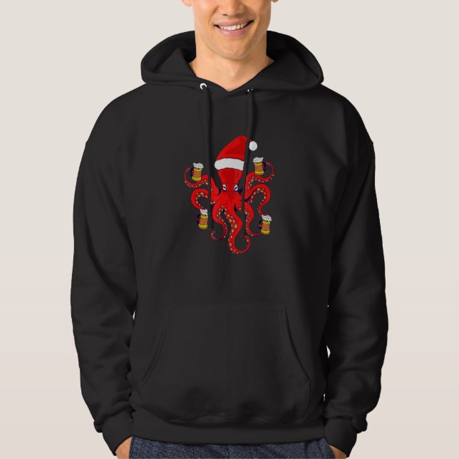 Tasse Roter Kraken Bier Weihnachtskostüm Oktopus Hoodie (Vorderseite)