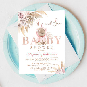 Tasse & Sieh Teddybär Pampas Babyparty Einladung
