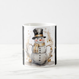 Tasse Snowman Watercolor Stripes Black Gold Var01