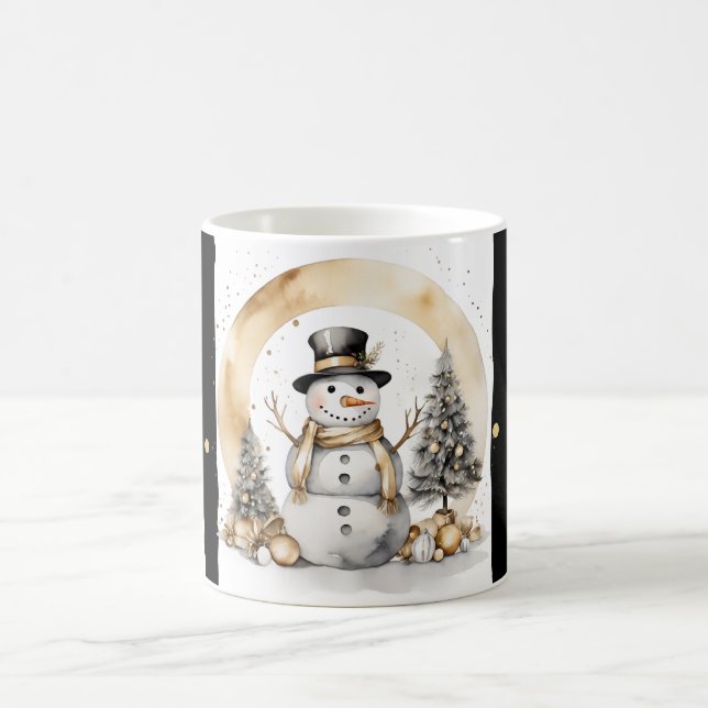 Tasse Snowman Watercolor Stripes Black Gold Var02 (Mittel)