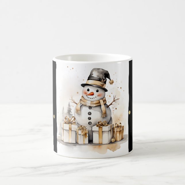 Tasse Snowman Watercolor Stripes Black Gold Var04 (Mittel)