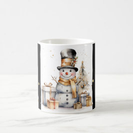 Tasse Snowman Watercolor Stripes Black Gold Var05