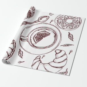 Tasse Tee, ein Gebäck, Croissant, Vintage, Hand Geschenkpapier