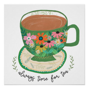 Tasse Tee Florales Zitat Vintage Becher Poster