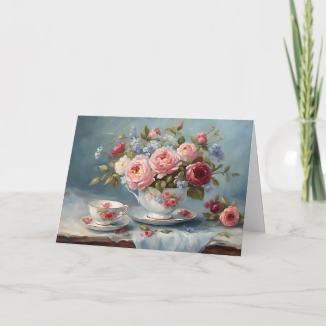 Tasse Tee mit schönen Blume Karte (Vorderseite)